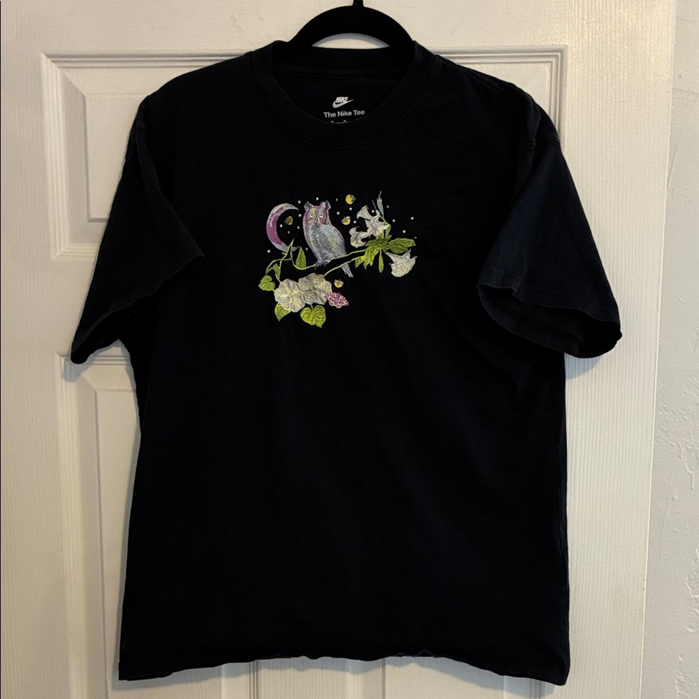Nike Black Tee with Owl and Floral Design